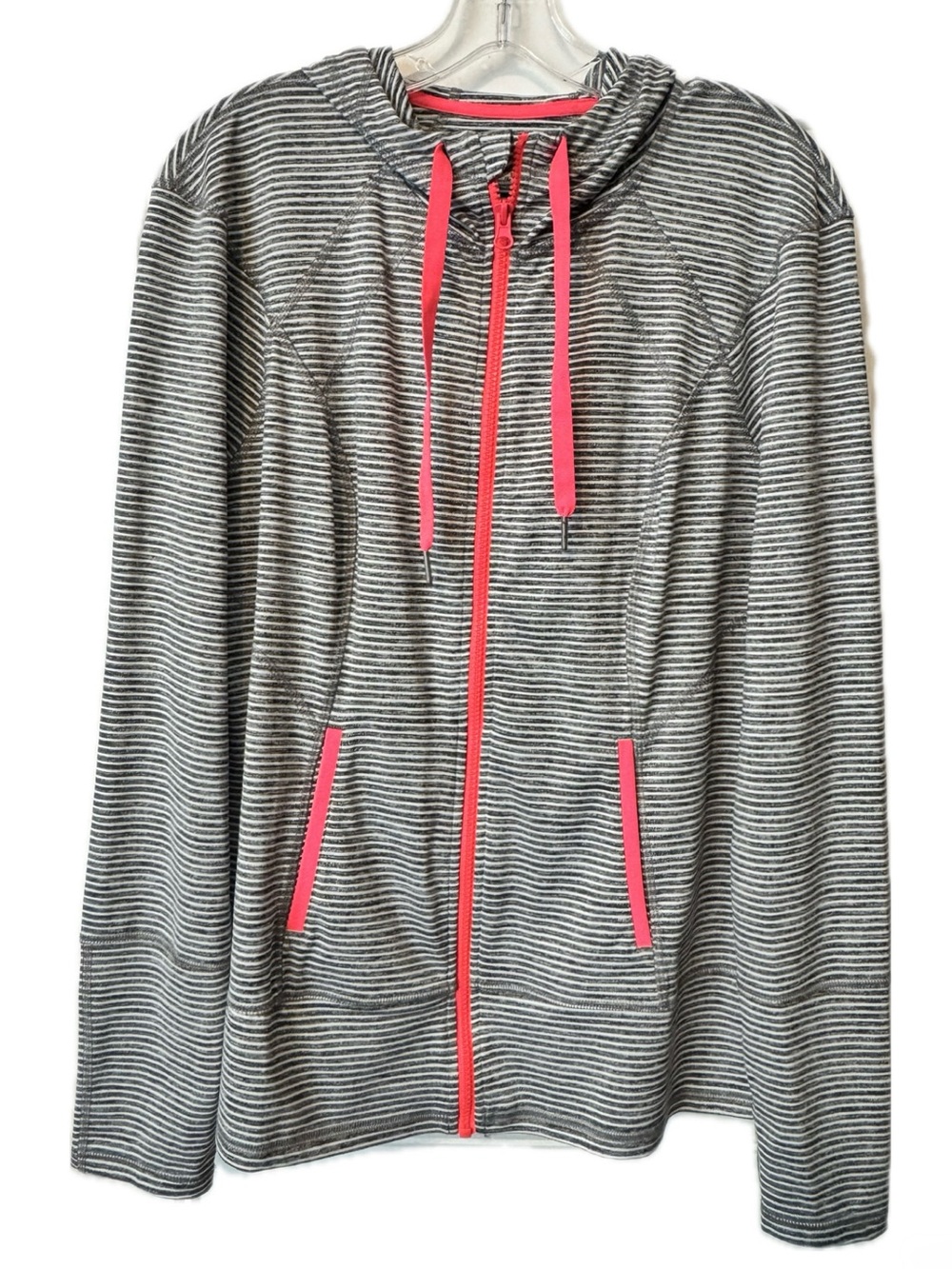 Lukka NWT Gray Stripe Full Zip Athletic Hoodie Jacket XL Thumbhole